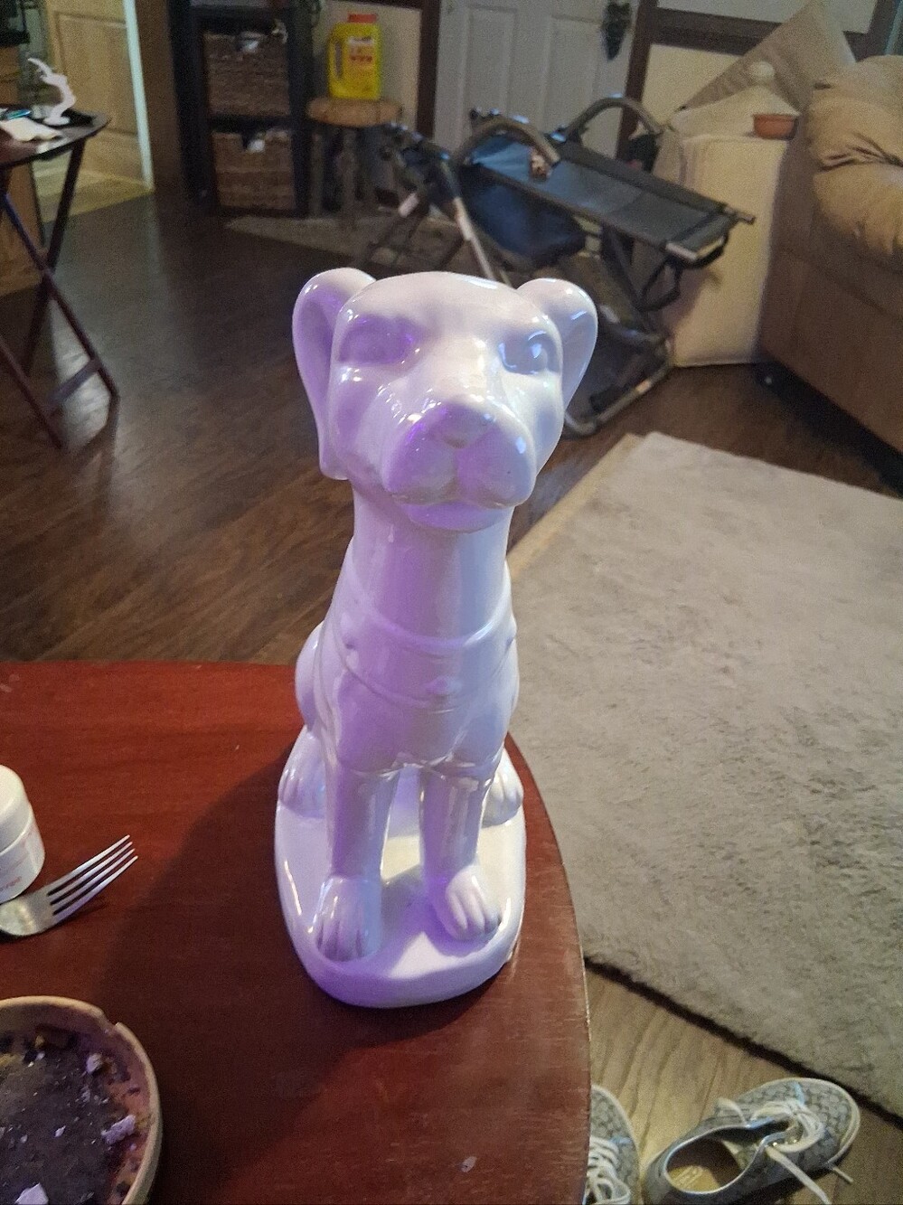 Vintage Art Deco Pottery White Dog Statue Figurine Polished Glazed